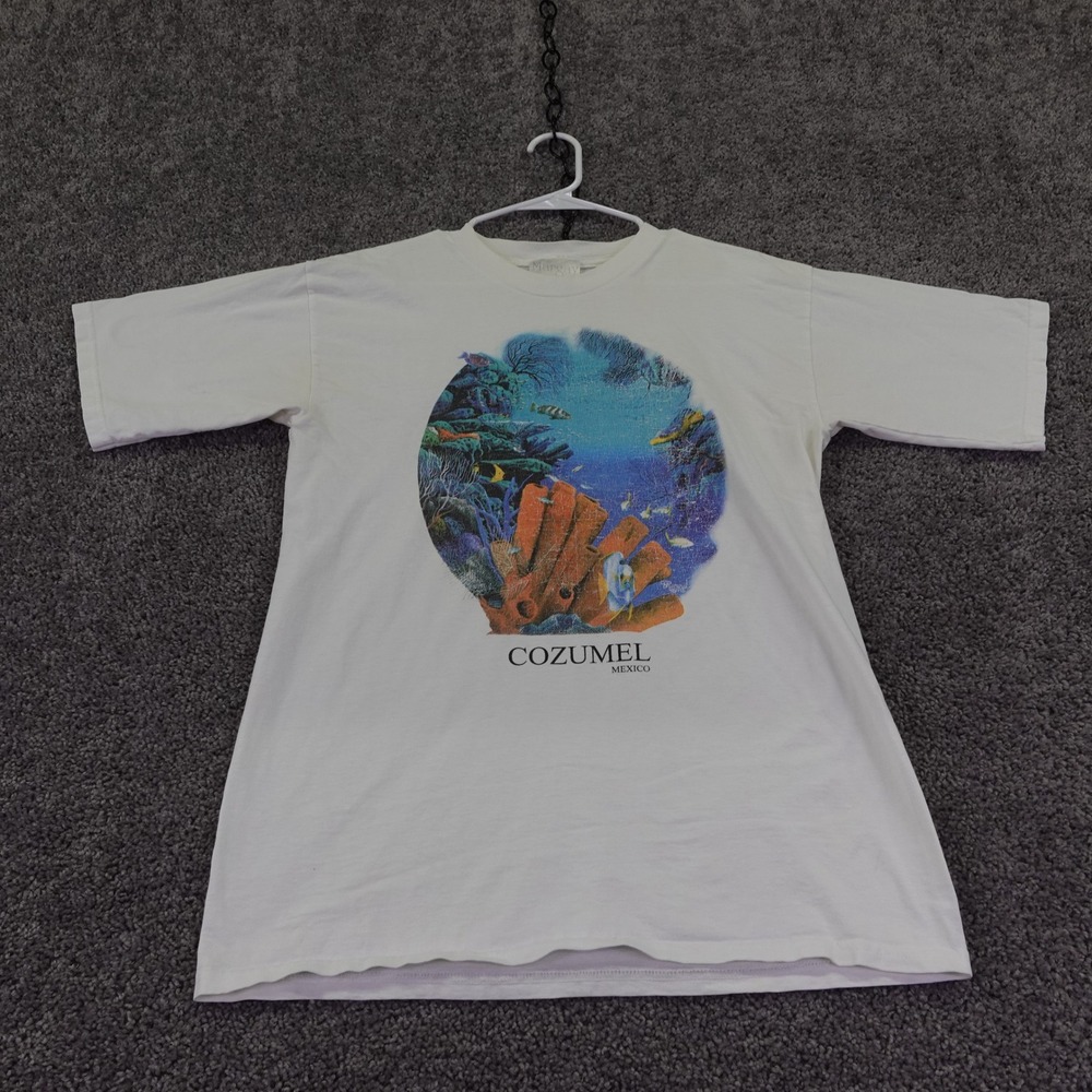 Margay T Shirt Mens Medium White Cozumel Mexico Coral Reef Fish Ocean Souvenir
